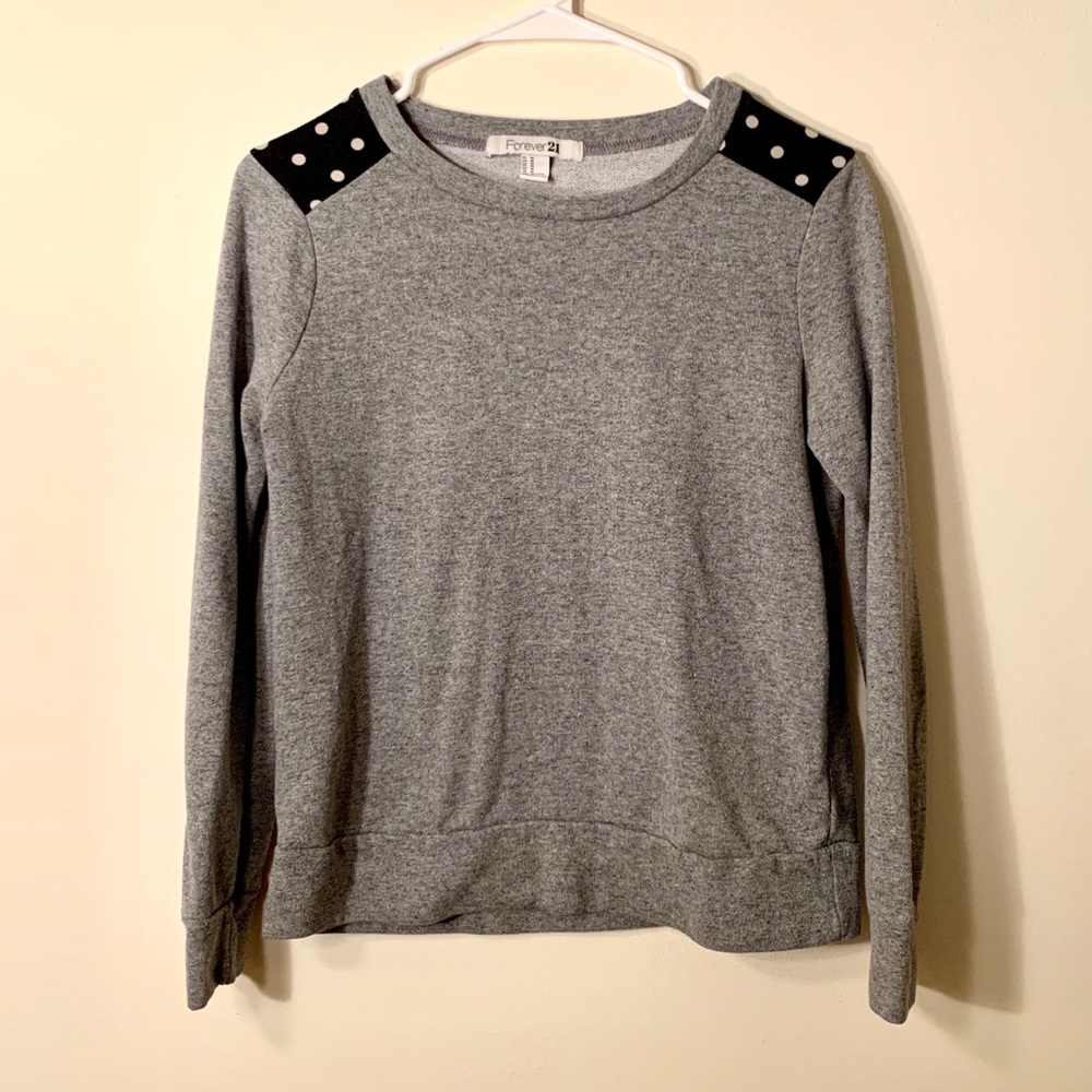 Gray Sweater with Polka Dot Shoulders